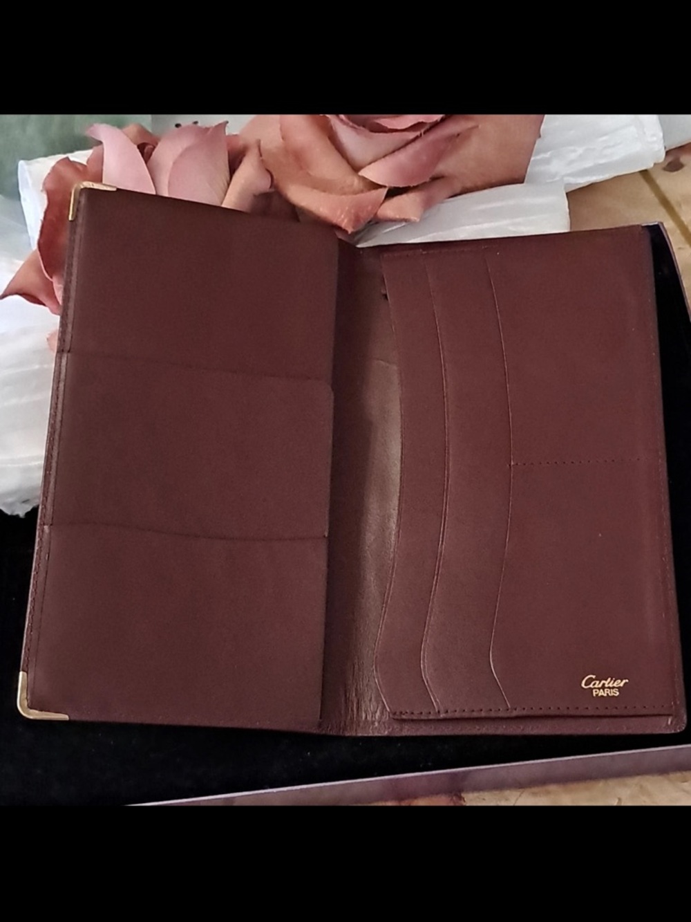 Cartier Burgundy leather long wallet  Gold Corner Accents Credit Card - Picture 2 of 12